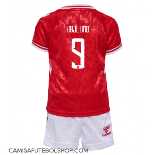 Camisa de time de futebol Dinamarca Rasmus Hojlund #9 Replicas 1º Equipamento Infantil Europeu 2024 Manga Curta (+ Calças curtas)